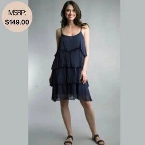 NWT Tempo Paris Chic Black Tiered Ruffle Crinkle Gauze Dress Bohemian Flowy